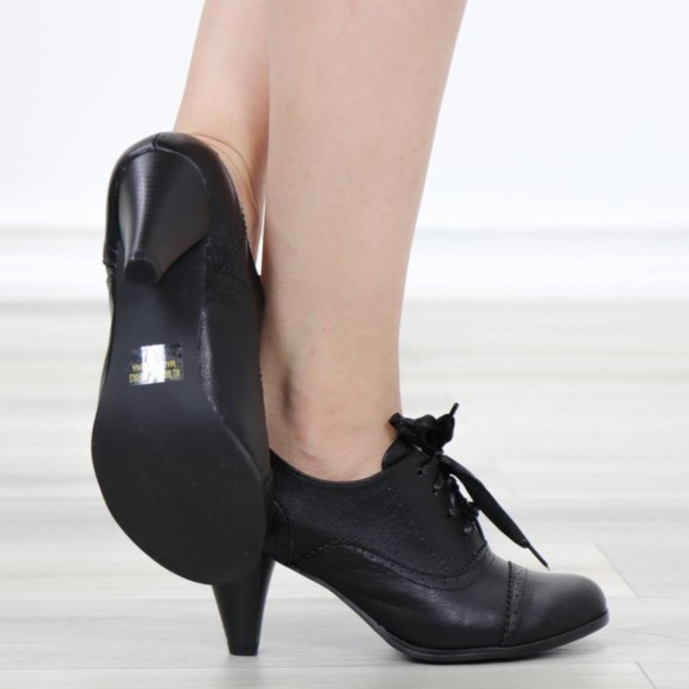 Laced-Up Low Cut Ankle Boots Women's Heeled Oxford - Picture 11 of 15